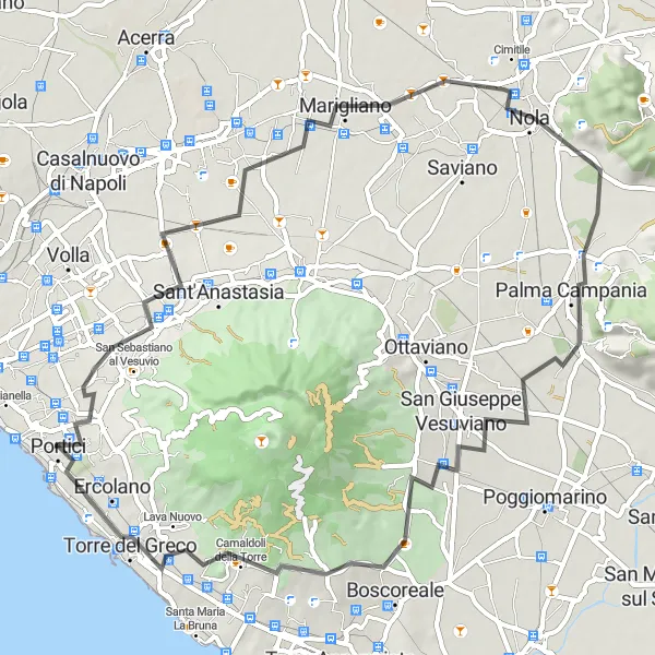 Map miniature of "San Giorgio a Cremano to Ercolano Road Cycling Route" cycling inspiration in Campania, Italy. Generated by Tarmacs.app cycling route planner