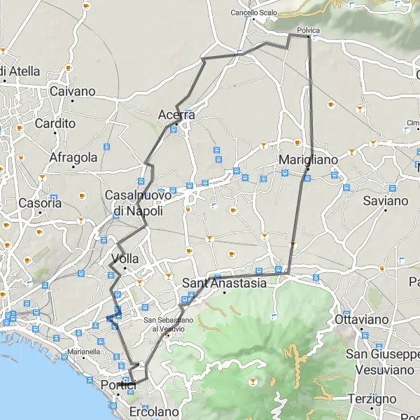 Miniatura della mappa di ispirazione al ciclismo "Giro in bici da Portici ad Acerra" nella regione di Campania, Italy. Generata da Tarmacs.app, pianificatore di rotte ciclistiche