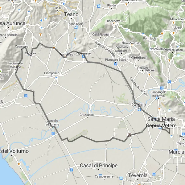 Miniatura della mappa di ispirazione al ciclismo "Tour in bicicletta tra natura e storia" nella regione di Campania, Italy. Generata da Tarmacs.app, pianificatore di rotte ciclistiche