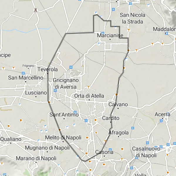 Map miniature of "Casoria and Aversa Loop" cycling inspiration in Campania, Italy. Generated by Tarmacs.app cycling route planner