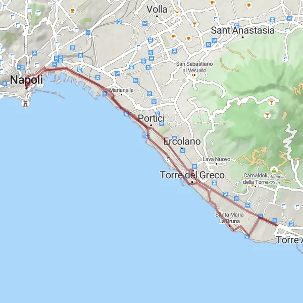 Map miniature of "Gravel Adventure to Torre del Greco" cycling inspiration in Campania, Italy. Generated by Tarmacs.app cycling route planner