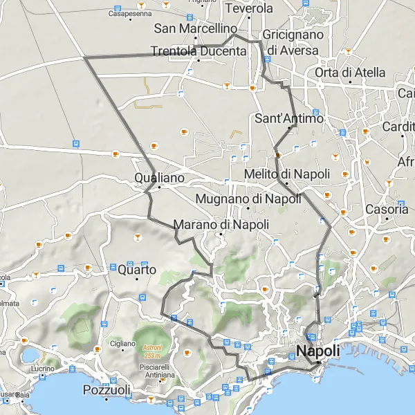 Map miniature of "Experience the Charm of Naples and Surrounding Areas" cycling inspiration in Campania, Italy. Generated by Tarmacs.app cycling route planner
