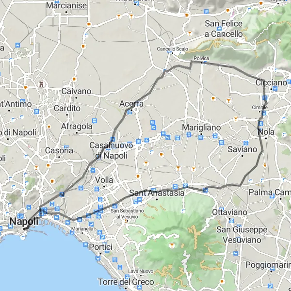 Map miniature of "Road Cycling from Porto to Poggioreale" cycling inspiration in Campania, Italy. Generated by Tarmacs.app cycling route planner