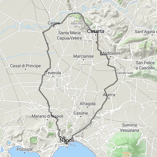 Map miniature of "San Marcellino Challenge" cycling inspiration in Campania, Italy. Generated by Tarmacs.app cycling route planner