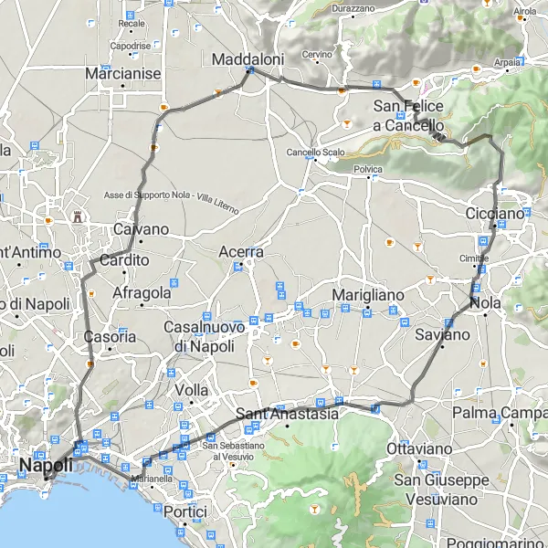 Map miniature of "Explore the Ancient Ruins of Monte Vorrano" cycling inspiration in Campania, Italy. Generated by Tarmacs.app cycling route planner