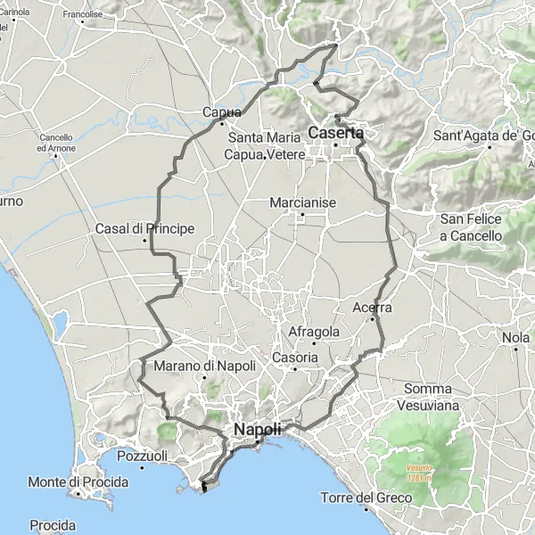 Map miniature of "Posillipo to Maddaloni Round Trip" cycling inspiration in Campania, Italy. Generated by Tarmacs.app cycling route planner