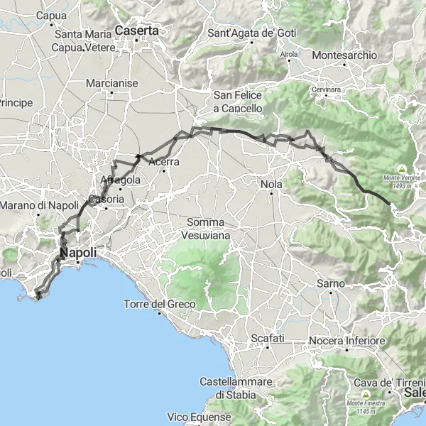 Map miniature of "The Vesuvian Loop" cycling inspiration in Campania, Italy. Generated by Tarmacs.app cycling route planner