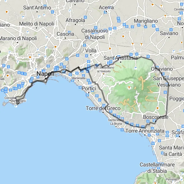 Miniatura della mappa di ispirazione al ciclismo "Tra Panorami e Monumenti" nella regione di Campania, Italy. Generata da Tarmacs.app, pianificatore di rotte ciclistiche