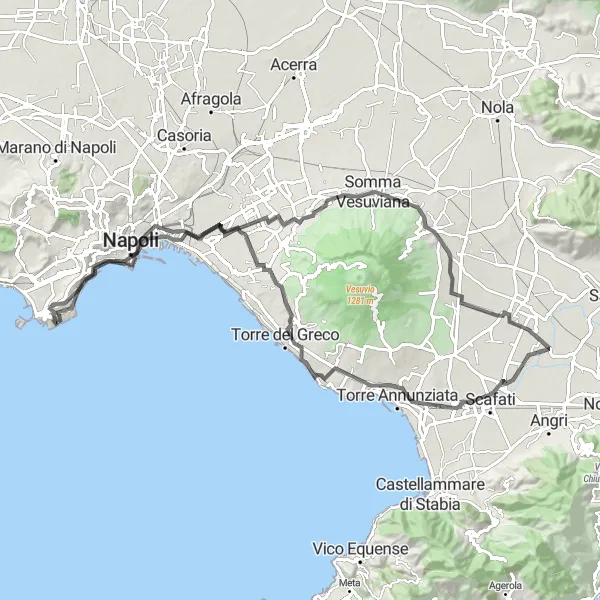 Miniatura della mappa di ispirazione al ciclismo "Tra Arte e Natura" nella regione di Campania, Italy. Generata da Tarmacs.app, pianificatore di rotte ciclistiche