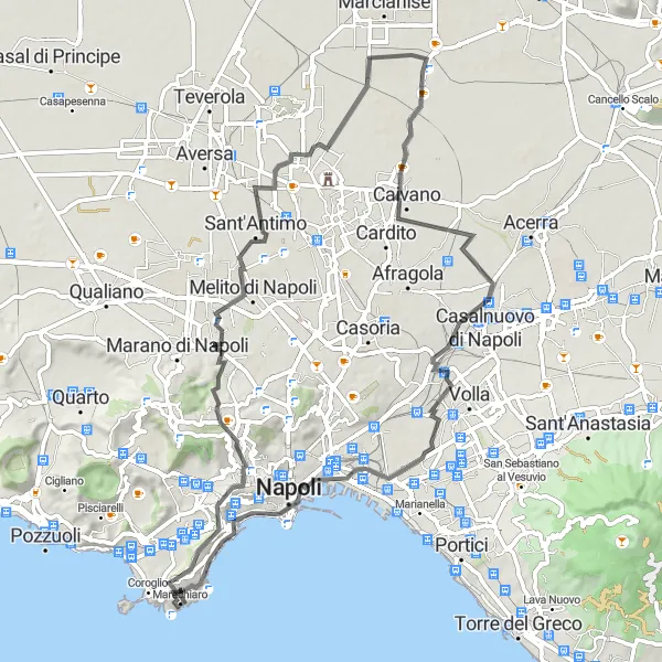 Map miniature of "Posillipo to Marechiaro Round Trip" cycling inspiration in Campania, Italy. Generated by Tarmacs.app cycling route planner