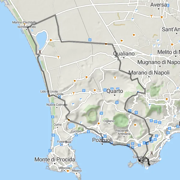 Miniatura della mappa di ispirazione al ciclismo "Il Giro dei Teatri Antichi" nella regione di Campania, Italy. Generata da Tarmacs.app, pianificatore di rotte ciclistiche