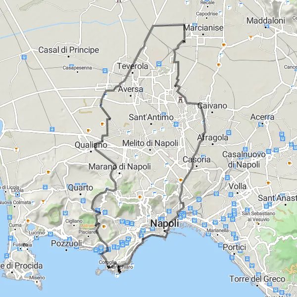 Map miniature of "Posillipo to Orta di Atella Round Trip" cycling inspiration in Campania, Italy. Generated by Tarmacs.app cycling route planner