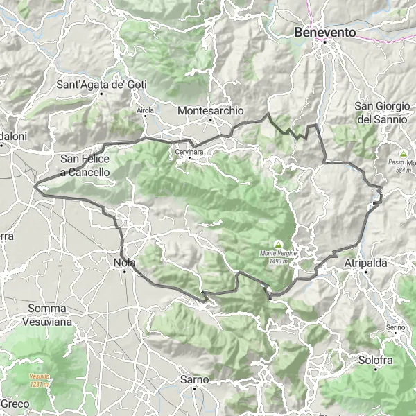 Map miniature of "Prata di Principato Ultra to Tufo" cycling inspiration in Campania, Italy. Generated by Tarmacs.app cycling route planner