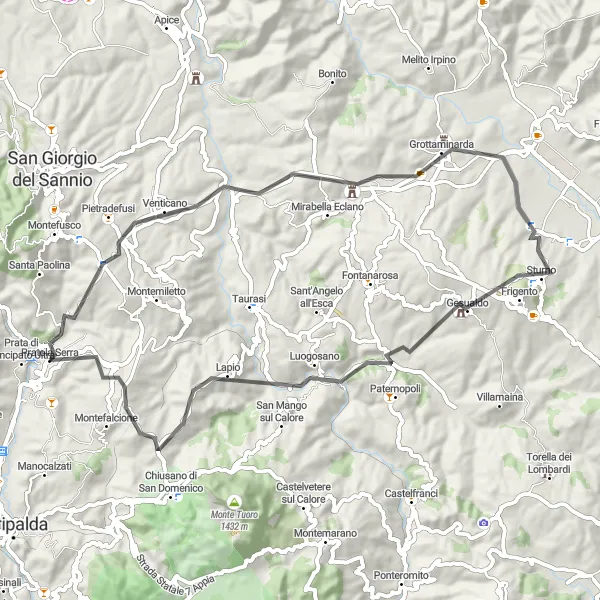 Map miniature of "Pratola Serra - Passo Serra" cycling inspiration in Campania, Italy. Generated by Tarmacs.app cycling route planner