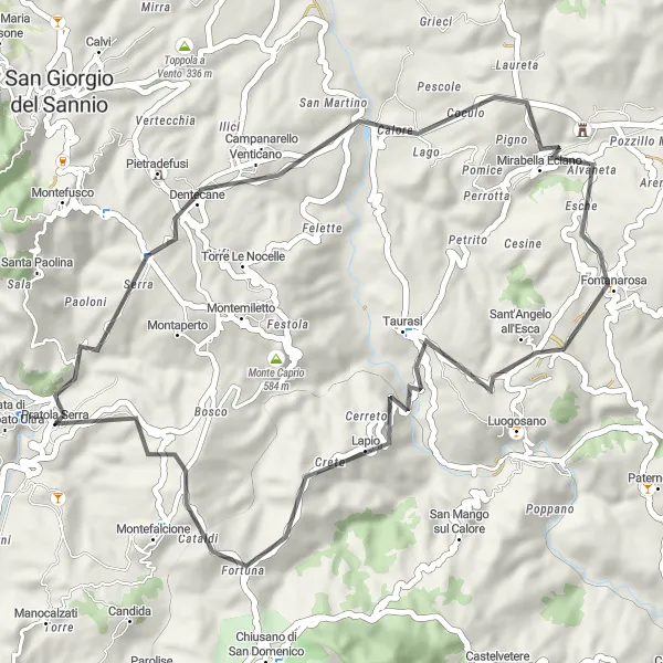 Map miniature of "Short and Scenic Serenade" cycling inspiration in Campania, Italy. Generated by Tarmacs.app cycling route planner