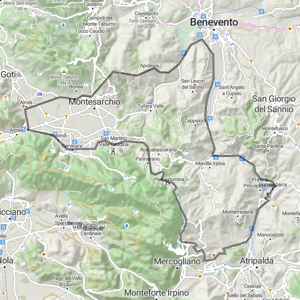 Map miniature of "A Journey Through Time" cycling inspiration in Campania, Italy. Generated by Tarmacs.app cycling route planner