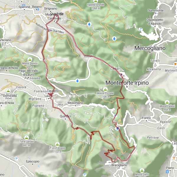 Miniatura della mappa di ispirazione al ciclismo "Giro in gravel da Quadrelle a Taurano" nella regione di Campania, Italy. Generata da Tarmacs.app, pianificatore di rotte ciclistiche