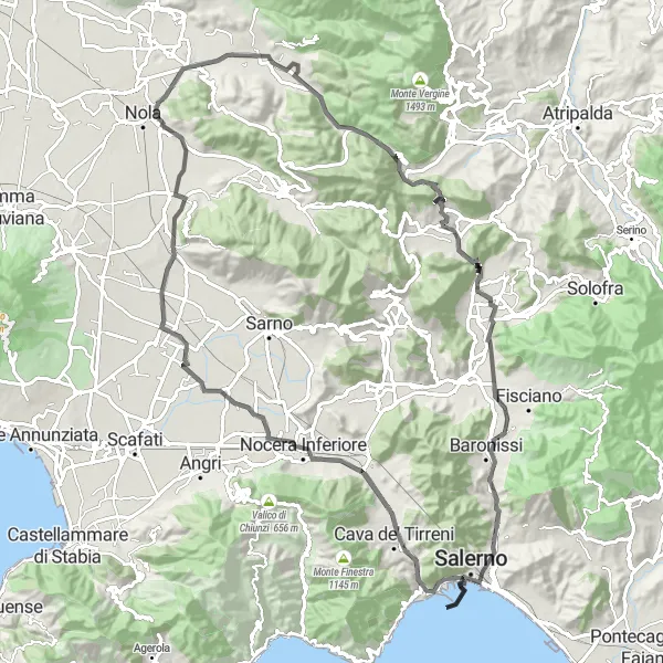Miniatura della mappa di ispirazione al ciclismo "Bike tour to Vietri sul Mare from Quadrelle - Coastal Road Adventure" nella regione di Campania, Italy. Generata da Tarmacs.app, pianificatore di rotte ciclistiche