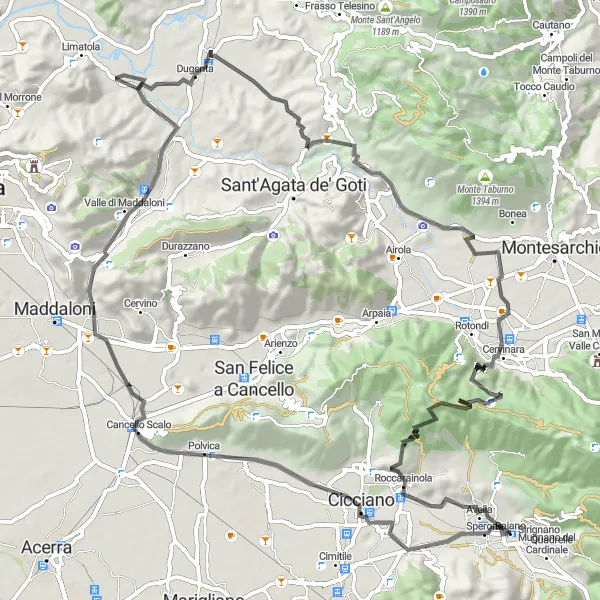 Map miniature of "Quadrelle Mountain Challenge" cycling inspiration in Campania, Italy. Generated by Tarmacs.app cycling route planner