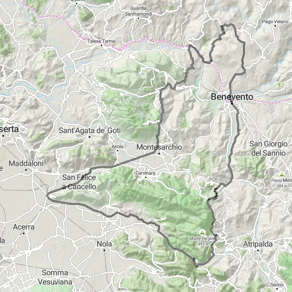 Miniatura della mappa di ispirazione al ciclismo "Tra panorami mozzafiato da Quadrelle al Vesuvio" nella regione di Campania, Italy. Generata da Tarmacs.app, pianificatore di rotte ciclistiche