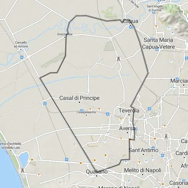 Miniatura della mappa di ispirazione al ciclismo "Tour in bicicletta tra Qualiano e Villaricca" nella regione di Campania, Italy. Generata da Tarmacs.app, pianificatore di rotte ciclistiche