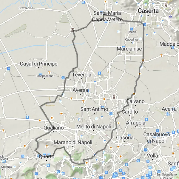 Miniatura della mappa di ispirazione al ciclismo "Cicloturismo tra Qualiano e Quarto" nella regione di Campania, Italy. Generata da Tarmacs.app, pianificatore di rotte ciclistiche
