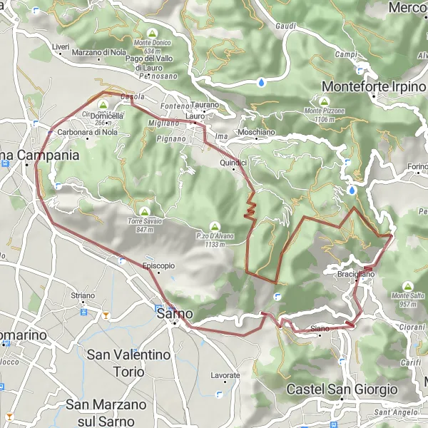 Miniatura della mappa di ispirazione al ciclismo "Esplorazione in mountain bike tra Taurano e Palma Campania" nella regione di Campania, Italy. Generata da Tarmacs.app, pianificatore di rotte ciclistiche