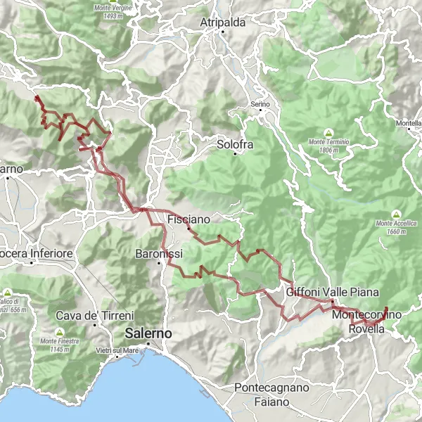 Miniatura della mappa di ispirazione al ciclismo "Gravel di Quindici e dintorni" nella regione di Campania, Italy. Generata da Tarmacs.app, pianificatore di rotte ciclistiche