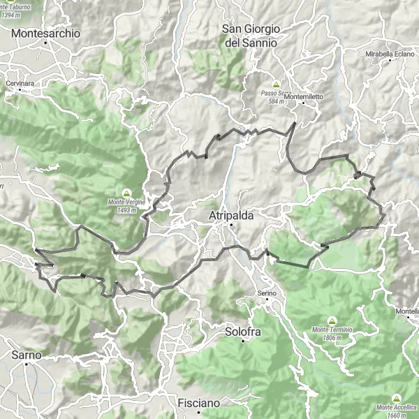 Miniatura della mappa di ispirazione al ciclismo "Avventura tra i monti Irpini" nella regione di Campania, Italy. Generata da Tarmacs.app, pianificatore di rotte ciclistiche