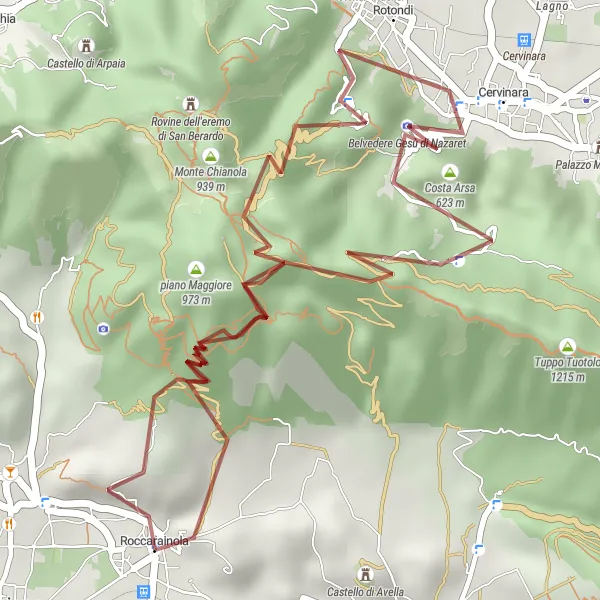 Miniatura della mappa di ispirazione al ciclismo "Esplorazione in gravel tra Roccarainola e Cervinara" nella regione di Campania, Italy. Generata da Tarmacs.app, pianificatore di rotte ciclistiche