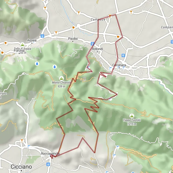 Map miniature of "Gravel Discovery near Roccarainola" cycling inspiration in Campania, Italy. Generated by Tarmacs.app cycling route planner