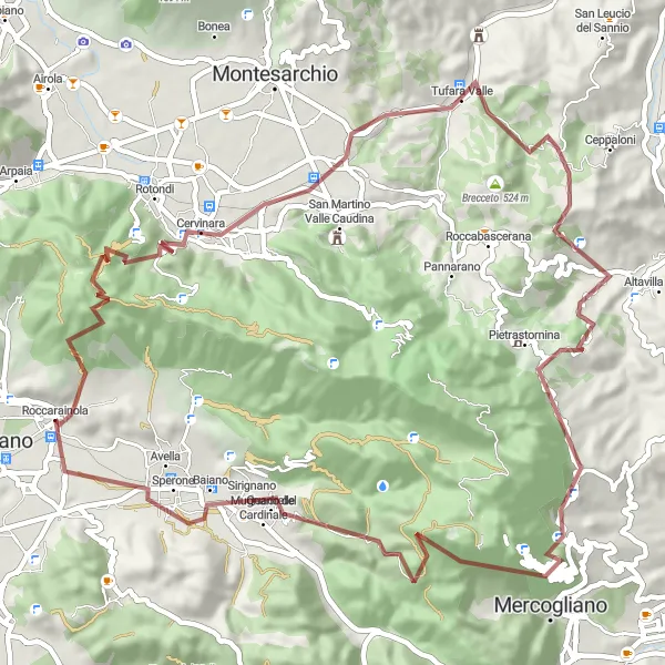 Miniatura della mappa di ispirazione al ciclismo "Giro in Mountain Bike tra Roccarainola e Avella" nella regione di Campania, Italy. Generata da Tarmacs.app, pianificatore di rotte ciclistiche
