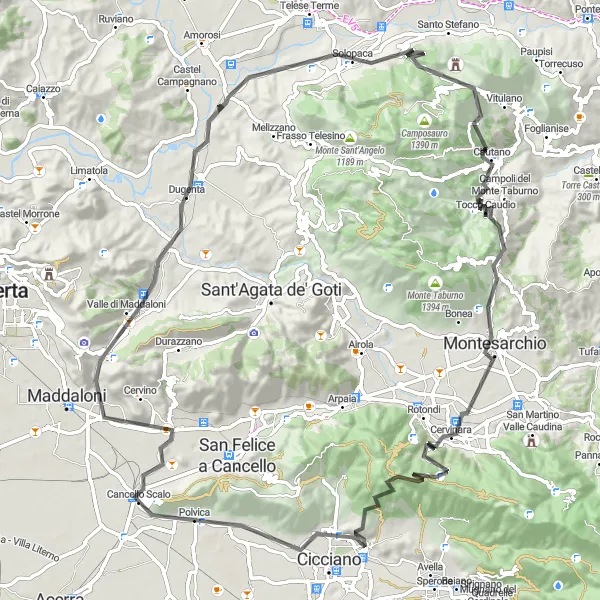 Miniatura della mappa di ispirazione al ciclismo "Giro in bicicletta attraverso le colline di Roccarainola" nella regione di Campania, Italy. Generata da Tarmacs.app, pianificatore di rotte ciclistiche