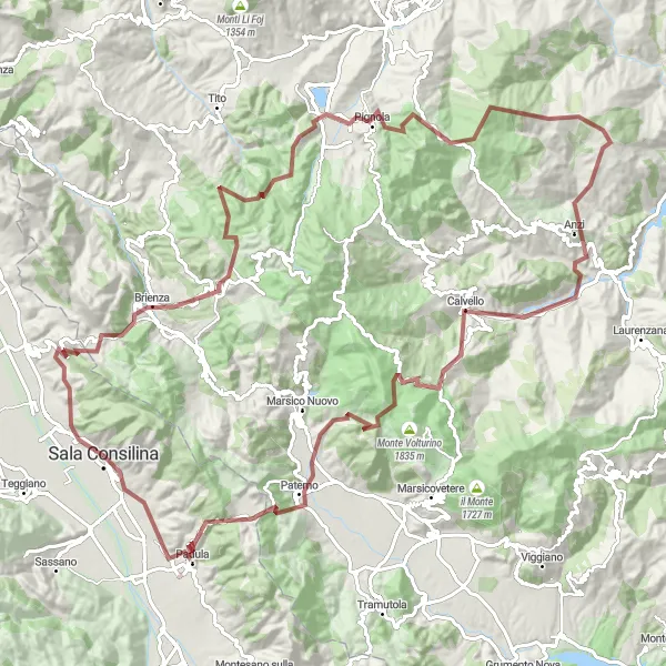 Map miniature of "Gravel Adventure" cycling inspiration in Campania, Italy. Generated by Tarmacs.app cycling route planner