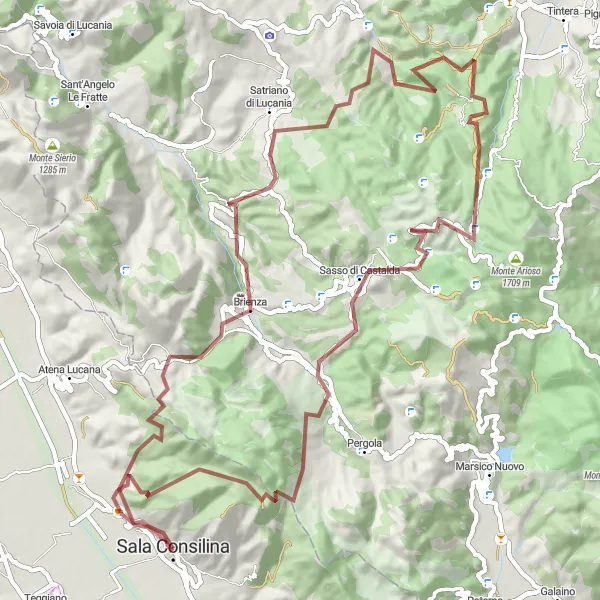 Map miniature of "Off the Beaten Path" cycling inspiration in Campania, Italy. Generated by Tarmacs.app cycling route planner