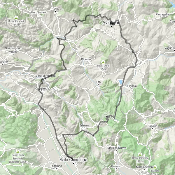 Map miniature of "Inland Adventure" cycling inspiration in Campania, Italy. Generated by Tarmacs.app cycling route planner