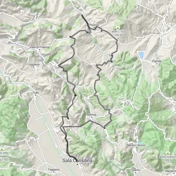 Map miniature of "Mountainous Adventure" cycling inspiration in Campania, Italy. Generated by Tarmacs.app cycling route planner