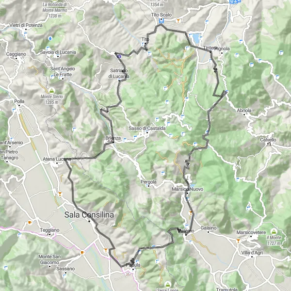 Map miniature of "The Breathtaking Hills of Campania" cycling inspiration in Campania, Italy. Generated by Tarmacs.app cycling route planner