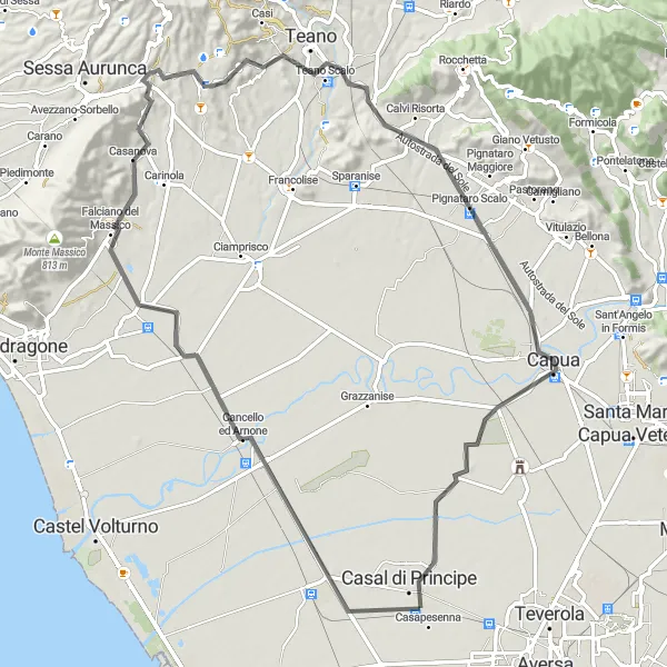 Miniatura della mappa di ispirazione al ciclismo "Scoperta della Campagna Casertana" nella regione di Campania, Italy. Generata da Tarmacs.app, pianificatore di rotte ciclistiche