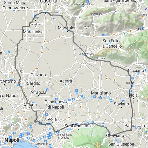 Miniatura della mappa di ispirazione al ciclismo "Esplorazione tra Cercola e Polvica" nella regione di Campania, Italy. Generata da Tarmacs.app, pianificatore di rotte ciclistiche