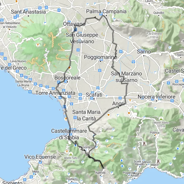 Miniatura della mappa di ispirazione al ciclismo "Avventura tra le colline campane" nella regione di Campania, Italy. Generata da Tarmacs.app, pianificatore di rotte ciclistiche