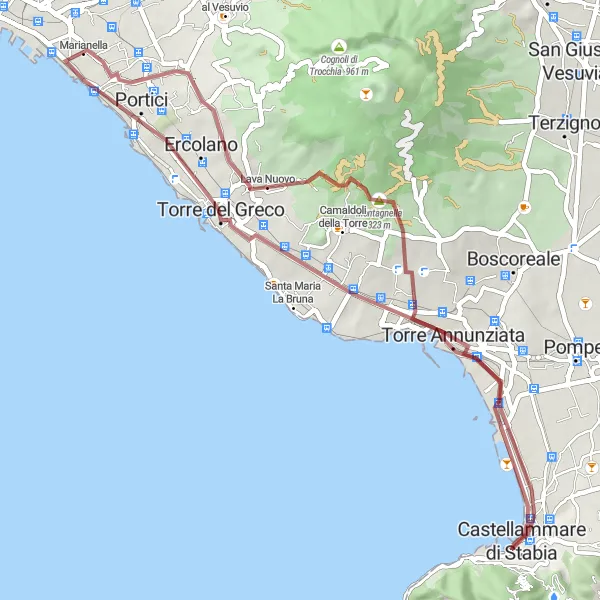 Map miniature of "The Deep South Gravel Adventure" cycling inspiration in Campania, Italy. Generated by Tarmacs.app cycling route planner