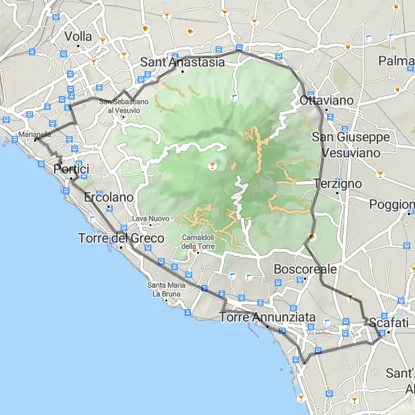 Map miniature of "Pollena Trocchia Ride" cycling inspiration in Campania, Italy. Generated by Tarmacs.app cycling route planner