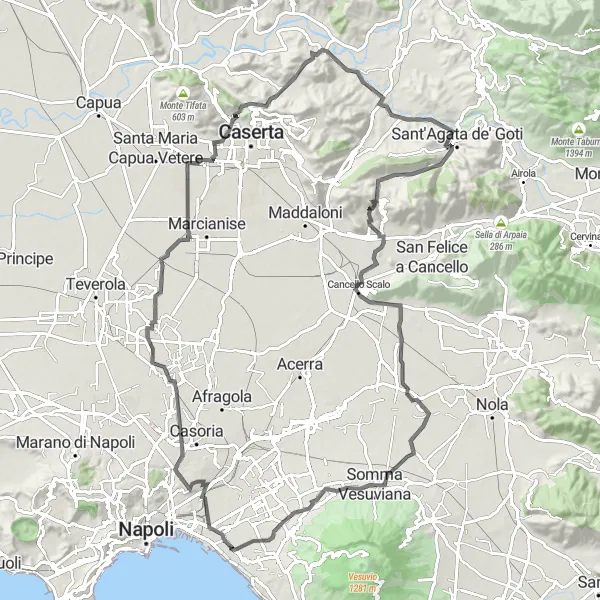 Miniatura della mappa di ispirazione al ciclismo "Avventura Ciclistica fino a Monte Longano" nella regione di Campania, Italy. Generata da Tarmacs.app, pianificatore di rotte ciclistiche