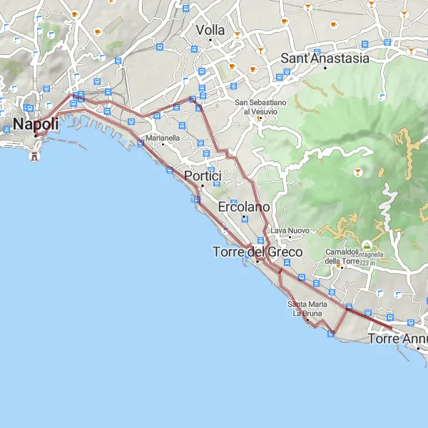 Map miniature of "Gravel Adventure: Towers and Panoramas" cycling inspiration in Campania, Italy. Generated by Tarmacs.app cycling route planner