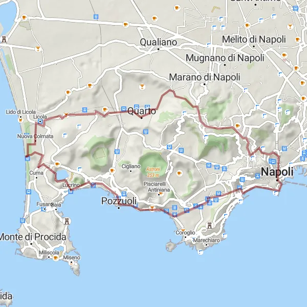 Map miniature of "Gravel Adventure - Pozzuoli and Licola Exploration" cycling inspiration in Campania, Italy. Generated by Tarmacs.app cycling route planner
