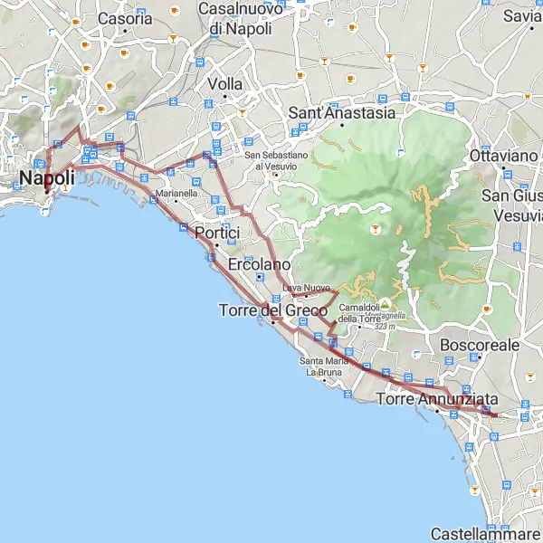 Map miniature of "Scenic Gravel Ride with Archaeological Gems" cycling inspiration in Campania, Italy. Generated by Tarmacs.app cycling route planner