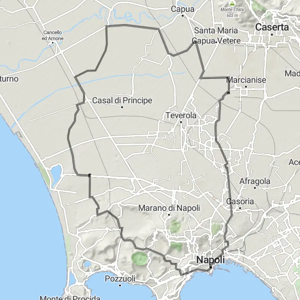 Map miniature of "Coastal Ride with Historic Villages" cycling inspiration in Campania, Italy. Generated by Tarmacs.app cycling route planner