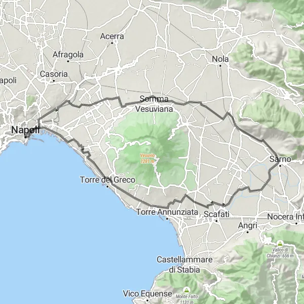 Map miniature of "Countryside and Archaeological Exploration" cycling inspiration in Campania, Italy. Generated by Tarmacs.app cycling route planner
