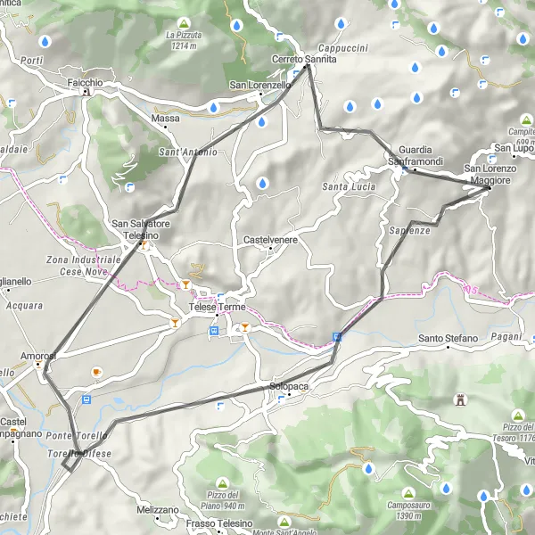 Map miniature of "Road to Solopaca and Monticello" cycling inspiration in Campania, Italy. Generated by Tarmacs.app cycling route planner